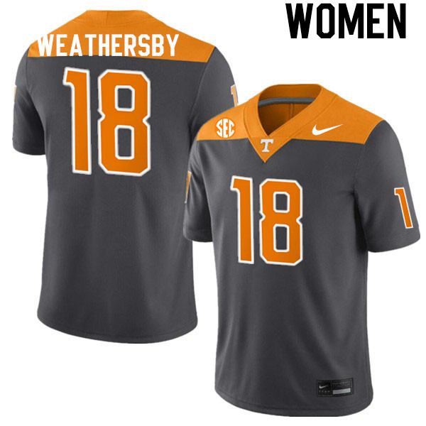 Women #18 Tyree Weathersby Tennessee Volunteers College Football Jerseys Stitched-Anthracite